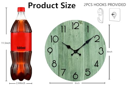 8-Inch Silent Wall Clock - Modern Wooden Non-Ticking Clock, Light Green
