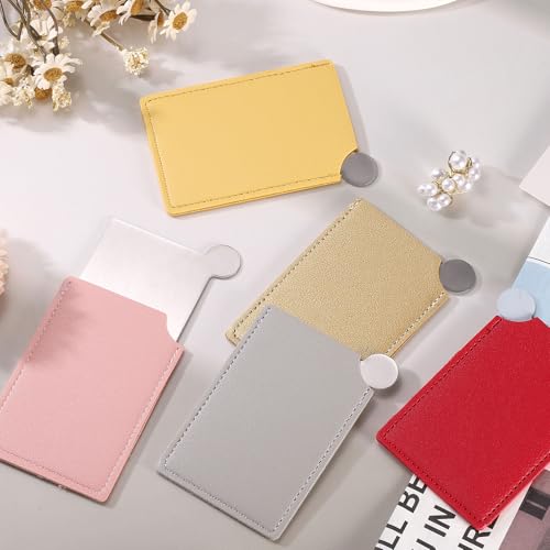 Small Pocket Mirror for Purse, Stainless Steel Makeup Mirror with Red Leather Case