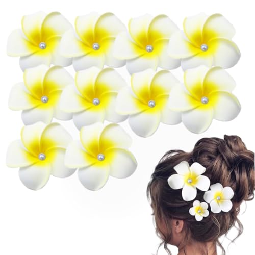 White Plumeria Flower Hair Clips 5cm Tropical Hair Barrettes 10 Pack