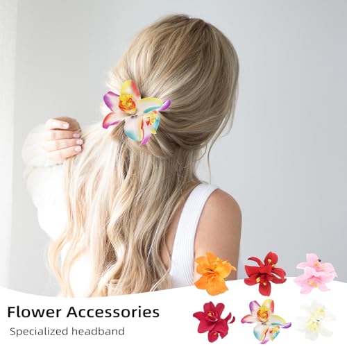 6 Pcs Hawaiian Orchid Flower Hair Clips Tropical Hibiscus Barrettes