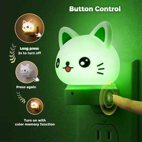L LOHAS 3D Cat LED Night Light, Dusk to Dawn Sensor, RGB & Soft White