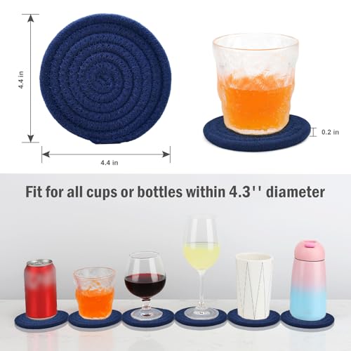 ABenkle Navy Blue Woven Coasters - 4.3 Inch Absorbent Boho Set of 6