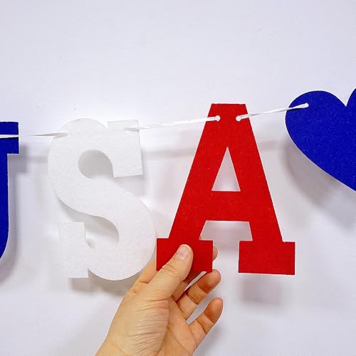 2-Pack Felt Heart USA Banner Garland for 4th of July Decorations