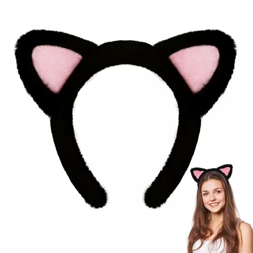 Black Cat Ears Headband Soft Furry Headwear for Cosplay and Parties