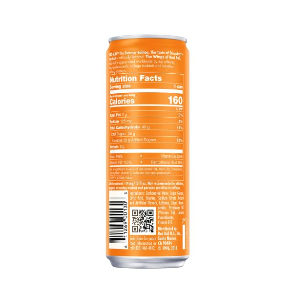Red Bull Amber Edition Energy Drink Pack of 4 - Strawberry Apricot 12 fl oz Cans