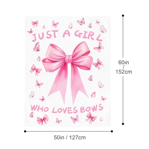 Pink Bow Throw Blanket 50x60 - Soft Flannel Aesthetic Decor