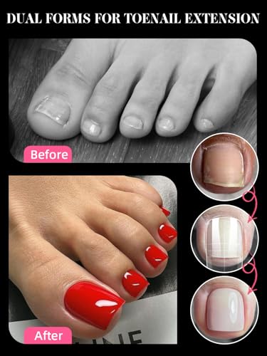 EBANKU Poly Gel Toe Nail Form Set - 150 Reusable Dual Forms with Brush, File & Clips