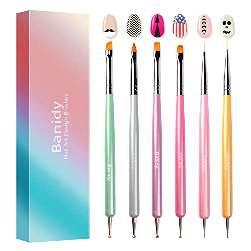 Banidy Dual-Head Nail Art Brushes and Dotting Pen Set for Gel Manicure