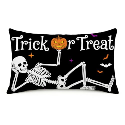 Halloween Skull Throw Pillow Cover 12x20 | Spooky Sofa Decoration