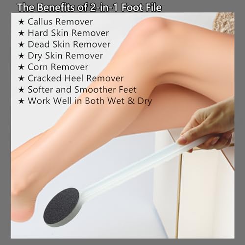 YIOYOODA 14" Long Handle Foot File & Callus Remover - Dual-Sided Pedicure Tool