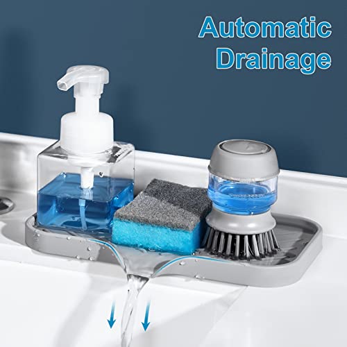 SUBEKYU Silicone Kitchen Sink Soap Tray, Self-Draining Sponge Holder - Gray