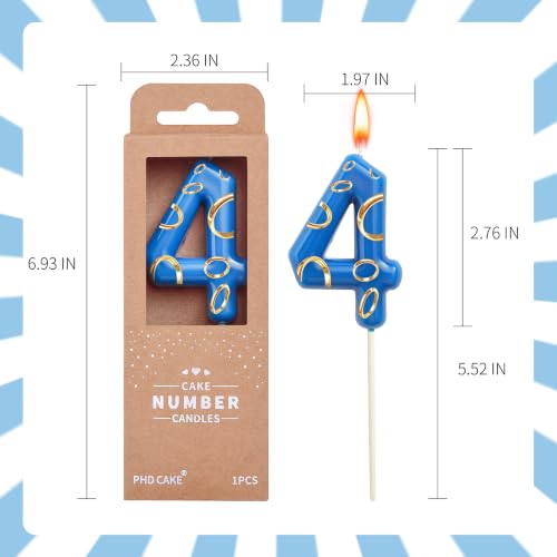 Blue & Golden 4 Number Birthday Candle - 2.76 Inch Cartoon Style