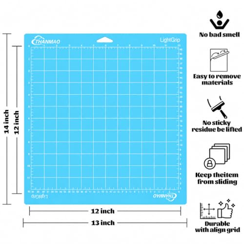 THANMAO 3-Pack 12x12 Light Grip Cutting Mats for Cricut - Reusable Adhesive Craft Mats