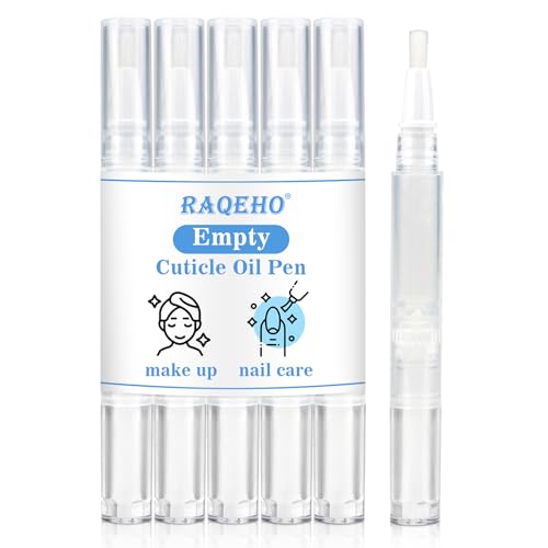 RAQEHO Empty Cuticle Oil Pens 5-Pack 3ml - Transparent Twist Applicators with Brush Tip for Nail Care and Cosmetics