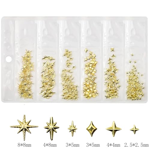 Cublive 200Pcs 3D Gold Star Nail Charms Metallic Studs for Manicure DIY