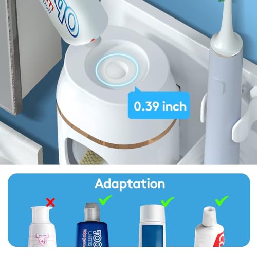 TuCao White Wall Mounted Toothbrush Holder with Automatic Toothpaste Dispenser
