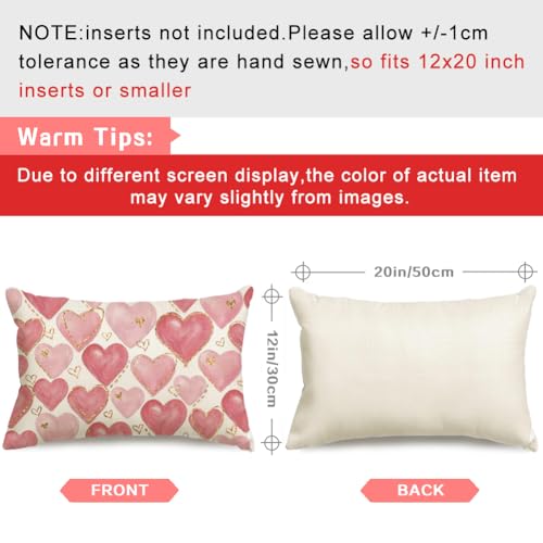RABUSOFA Pink Heart Lumbar Pillow Cover 12x20 - Valentine's Day Decor