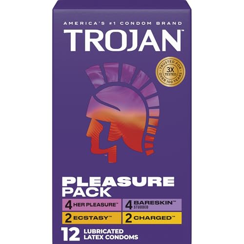 Trojan Pleasure Pack Assorted Lubricated Condoms, 12 Count Variety