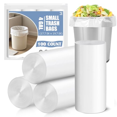 4 Gallon Small Trash Bags - 100 Count, Unscented Bathroom Liners