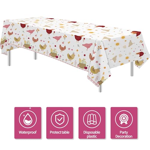 Chicken Party Decorations Tablecloth - 3 Pack, 55x86in