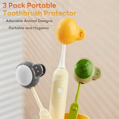 Animal Toothbrush Head Covers - 3 Pack for Kids & Adults
