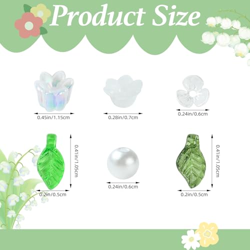 BEEFLYING 180Pcs Glass Flower Leaf Beads & Acrylic Pearls for Jewelry Making