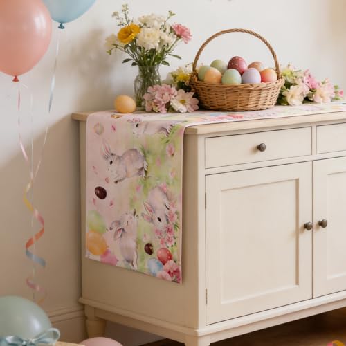 Easter Table Runner 13x72 Inch Pastel Bunny Spring Tablecloth Decor