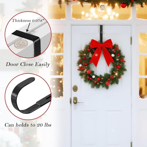 Adjustable Metal Wreath Hanger for Front Door, 12-20" Black Over-the-Door Hook