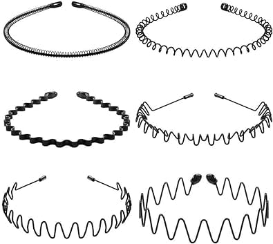 BWESOO Black Metal Wavy Headband for Men Elastic Non-Slip Hair Band