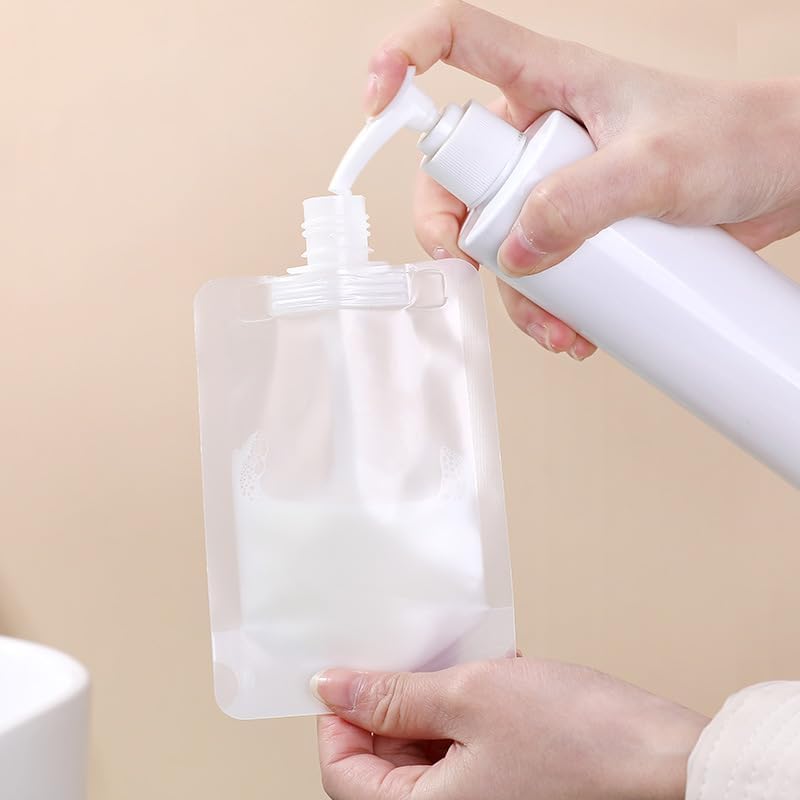10-Pack 30ml Refillable Travel Toiletry Pouches, Leak-Proof Squeeze Bags