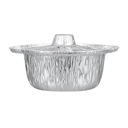 Foil Lux 34 Ounce Pans And Lids, 100 Disposable Pots With Lids - Oven-Ready, Stove Compatible, Aluminum Foil Baking Pans, Freezable, For Outdoor Camping, Vacation, Picnic, And More - Restaurantware
