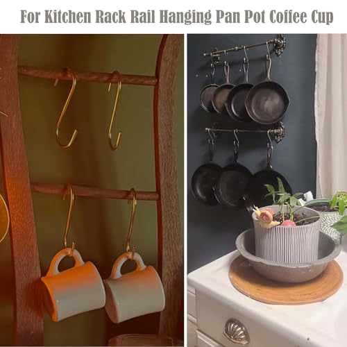 Solid Brass S Hooks for Hanging - 4 Pack, Heavy-Duty Decorative Hooks