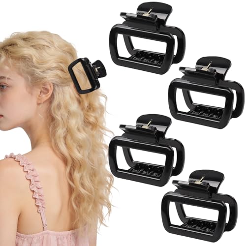 Nylon Hair Claw Clips 4-Pack - 2.5 Inch Non-Slip Black Hair Claws for Thin and Thick Hair