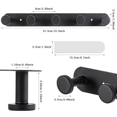 Heavy Duty Wall Mounted Coat Hooks Rack with 5 Hooks - Black