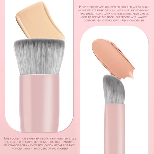 KINGMAS Flat Top Kabuki Foundation Brush & Concealer Makeup Brush Pink