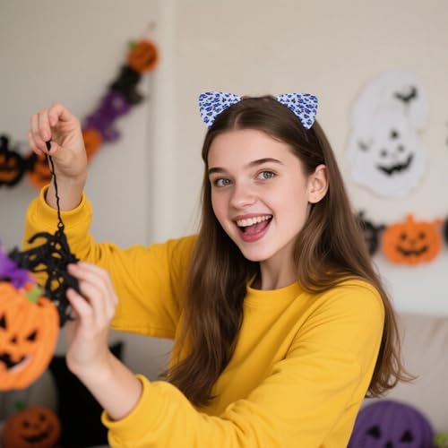 ASHONE Cat Ears Headband Cheetah Costume Hair Accessory (Light Blue)