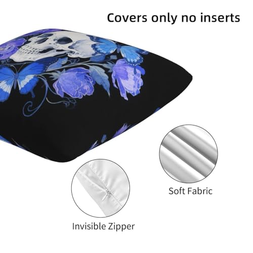 Gothic Floral Skull and Butterfly Throw Pillow Covers, 18x18 Set of 2