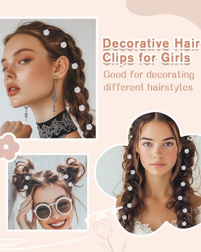 Small Flower Hair Clips - 20 Pcs Mini White Rose Claw Clips