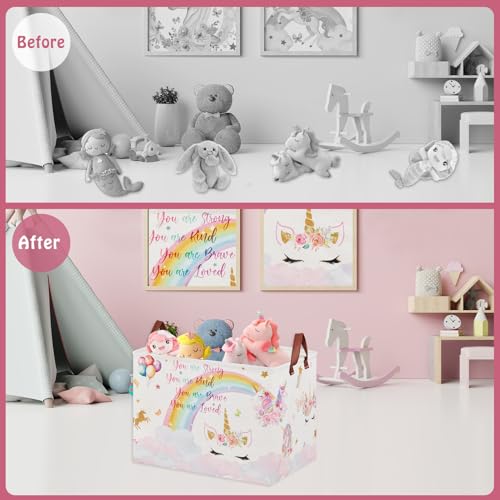 Unicorn Laundry Basket - Pink Collapsible Toy Storage Bin for Kids Room