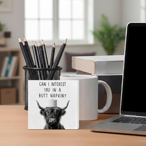 Highland Cow Napkin Wood Sign - Funny Bathroom Decor