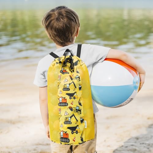 Truck Mesh Beach Bag for Kids - Large Drawstring Tote for Toys