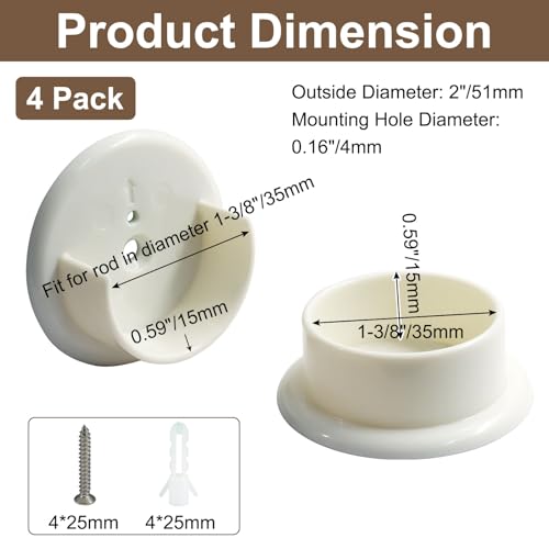 2 Sets U-Shaped Closet Pole Sockets for 1-3/8" Rods - Heavy Duty Plastic