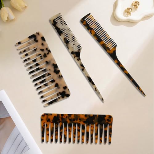 4Pcs Tortoiseshell Rat Tail Hair Comb Set - Anti-Static Styling Tools