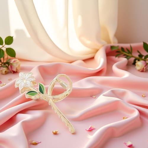 White Lily Metal Hair Claw Clip, Large Nonslip Flower Hair Barrette