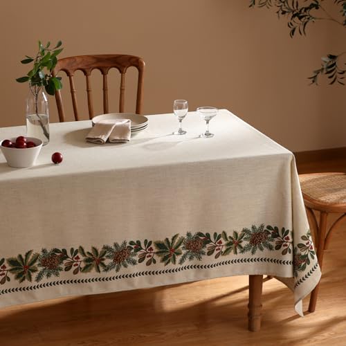 Vintage Square Christmas Tablecloth 55x55 Inches - Elegant Floral Design