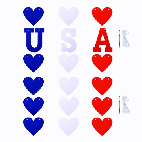 2-Pack Felt Heart USA Banner Garland for 4th of July Decorations