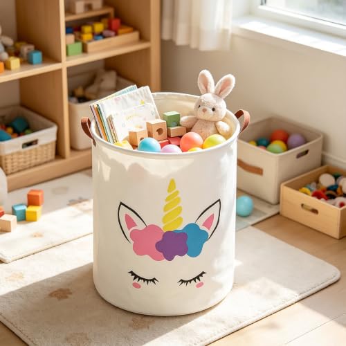 Foldable Waterproof Laundry Basket - Golden Unicorn Design