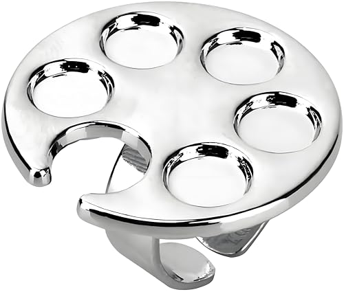 Zenarao Silver Mini Metal Nail Art Manicure Mixing Palette with Finger Ring