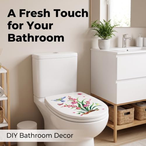 Galepromot Waterproof Toilet Seat Lid Stickers - Bird & Flower Wall Decals for Bathroom