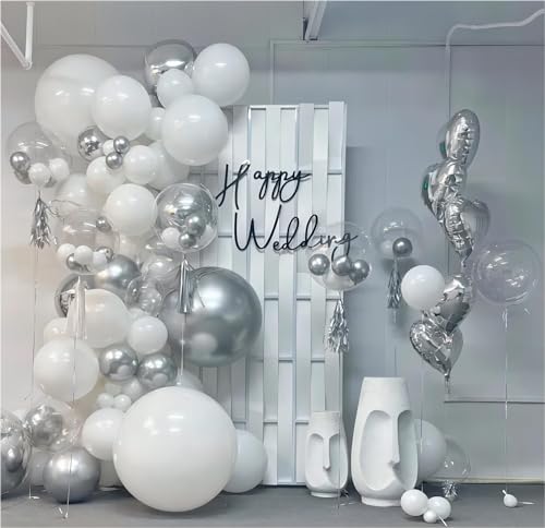 136pcs White Silver Clear Balloon Garland Arch Kit - Party Decor